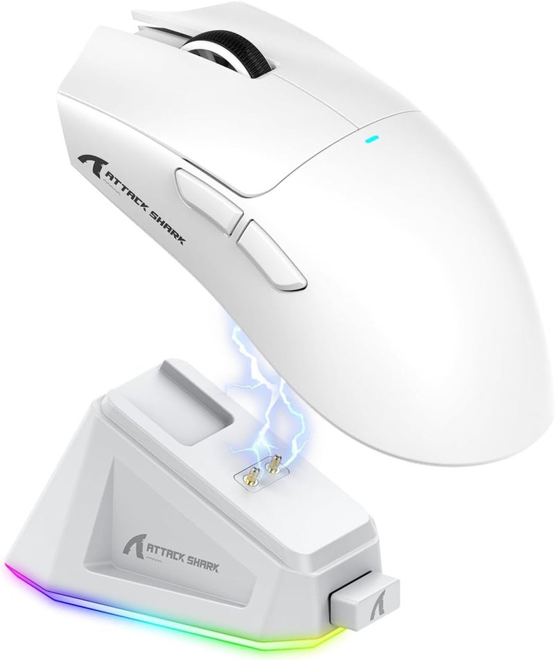Magic-Refiner Attack Shark X11 59g Superlight Wireless Gaming Mouse with Magnetic RGB Charging Dock，BT/2.4G Wireless/Wired Mouse, 22000 DPI，5 Programmable Buttons for PC/Laptop/Mac（White） - Image 1